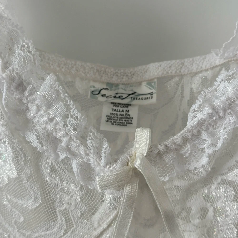 Vintage Secret Treasures White Lace Sheer Ruffle Mini Nightie Lingerie Dress - Picture 4 of 8